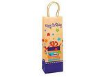 Geschenktüte für Flaschen „Happy Birthday“, mit Tragekordel, B 120 x T 80 x H 360 mm, Kraftpapier, beige & farbig bedruckt, 6 Stück