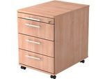 Rollcontainer ULM 3 Schüben, 1 Utensilienauszug, B 428 x T 553 x H 590 mm, Nussbaum-Dekor