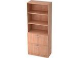 Hängeregistraturschrank JENA, 5 OH, B 800 mm, 2 Schubladen, abschliessbar, Nussbaum-Dekor