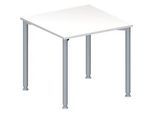 Schäfer Shop Genius Konferenztisch MODENA FLEX, Quadrat, 4-Fuss Rundrohr, B 800 x T 800 x H 720-840 mm, weiss/weissaluminium RAL 9006