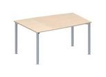 Schäfer Shop Genius Konferenztisch MODENA FLEX, Tonne, 4-Fuss Rundrohr, B 1400 x T 1000 x H 720-840 mm, Ahorn/weissaluminium RAL 9006