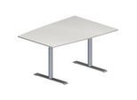 Schäfer Shop Genius Konferenztisch MODENA FLEX, Tonne, T-Fuss Rundrohr, B 1400 x T 1000 x H 650-850 mm, lichtgrau/weissaluminium RAL 9006
