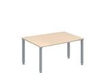 Schäfer Shop Genius Konferenztisch MODENA FLEX, Tonne, 4-Fuss Quadratrohr, B 1400 x T 1000/800 x H 720-840 mm, Ahorn/weissaluminium RAL 9006