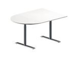 Schäfer Shop Genius Konferenztisch MODENA FLEX, Halbkreis, T-Fuss Rundrohr, B 1400 x T 1000 x H 650-850 mm, weiss/weissaluminium RAL 9006