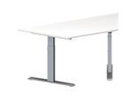 Schäfer Shop Genius Konferenztisch MODENA FLEX, Trapez, T-Fuss Rechteckrohr, B 1600 x T 800 x H 650-850 mm, weiss/weissaluminium RAL 9006