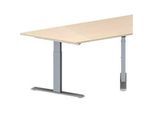 Schäfer Shop Genius Konferenztisch MODENA FLEX, Trapez, T-Fuss Rechteckrohr, B 1600 x T 800 x H 650-850 mm, Ahorn/weissaluminium RAL 9006