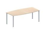 Schäfer Shop Genius Konferenztisch MODENA FLEX, Boot, 4-Fuss Rundrohr, B 2000 x H 720-840 mm, Ahorn/weissaluminium RAL 9006