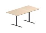 Schäfer Shop Genius Konferenztisch MODENA FLEX, Rechteck, T-Fuss Rundrohr, B 1600 x T 800 x H 650-850 mm, Ahorn/weissaluminium RAL 9006