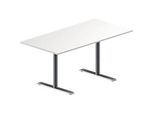 Schäfer Shop Genius Konferenztisch MODENA FLEX, Rechteck, T-Fuss Rundrohr, B 1600 x T 800 x H 650-850 mm, weiss/weissaluminium RAL 9006