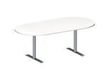 Schäfer Shop Genius Konferenztisch MODENA FLEX, Oval, T-Fuss Rundrohr, B 2000 x T 1000 x H 650-850 mm, weiss/weissaluminium RAL 9006