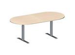 Schäfer Shop Genius Konferenztisch MODENA FLEX, Oval, T-Fuss Rechteckrohr, B 2000 x T 1000 x H 650-850 mm, Ahorn/weissaluminium RAL 9006