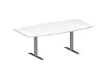 Schäfer Shop Genius Konferenztisch MODENA FLEX, Boot, T-Fuss Rechteckrohr, B 2000 x H 650-850 mm, weiss/weissaluminium RAL 9006