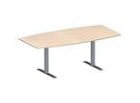 Schäfer Shop Genius Konferenztisch MODENA FLEX, Boot, T-Fuss Rechteckrohr, B 2000 x H 650-850 mm, Ahorn/weissaluminium RAL 9006
