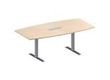 Schäfer Shop Genius Konferenztisch MODENA FLEX, 6-fach Anschluss, Boot, T-Fuss Rechteckrohr, B 2000 x H 650-850 mm, Ahorn/weissalu