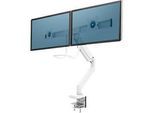 Monitorarm Fellowes® Eppa™, für 2 Displays bis 32" & je bis 8 kg, höhenverstell-/dreh-/schwenk-/neigbar, Crossbar-Design, Kabelführung, Tischklemme, weiss