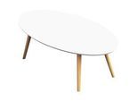 Beistelltisch SCANDI, oval, 4-Fuss Gestell aus Massivholz, B 850 x T 500 x H 350 mm, weiss /Buche