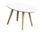 Beistelltisch SCANDI, oval, 4-Fuss Gestell aus Massivholz, B 650 x T 400 x H 350 mm, weiss /Buche