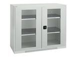 Schäfer Shop Genius Flügeltürenschrank FS, Stahl, Sichtfenster, Lüftungslöcher, B 1343 x T 520 x H 1105 mm, 3 OH, Lichtgrau/Lichtgrau, bis 450 kg
