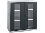 Schäfer Shop Genius Flügeltürenschrank FS, Stahl, Sichtfenster, Lüftungslöcher, B 1055 x T 520 x H 1105 mm, 3 OH, Weissalu/Anthrazitgrau, bis 300 kg