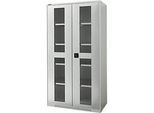 Schäfer Shop Genius Flügeltürenschrank FS, Stahl, Sichtfenster, Lüftungslöcher, B 1055 x T 520 x H 1950 mm, 5 OH, Lichtgrau/Lichtgrau, bis 500 kg