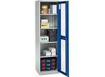 Schäfer Shop Genius Flügeltürenschrank FS, Stahl, Sichtfenster, Lüftungslöcher, B 545 x T 520 x H 1950 mm, 5 OH, Lichtgrau/Enzianblau, bis 250 kg