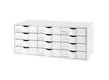 Schubladenbox Paperflow, Format A4, 12 Schübe mit geschlossener Front, Griffmulde & Etikettenhalter, Etiketten, B 857 x T 342 x H 350 mm, PS, weiss