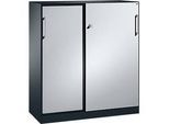 Schiebetürenschrank ASISTO C 3000, 3 Ordnerhöhen, mit Abdeckplatte, Breite 1200 mm, anthrazit/alusilber