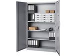 Büroschrank, 5 OH, abschliessbar, mit aufliegenden Türen, B 1200 mm, Weissalu