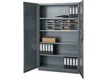 Büroschrank, 5 OH, abschliessbar, mit aufliegenden Türen, B 1200 mm, Basaltgrau