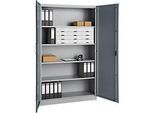 Büroschrank, 5 OH, abschliessbar, mit aufliegenden Türen, B 1200 mm, Basaltgrau/Weissalu