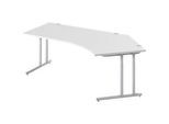 Schäfer Shop Select Winkelschreibtisch COMBITEC, 135° Winkel rechts, C-Fuss, B 2165 x T 800/800 x H 677-817 mm, lichtgrau/weissalu