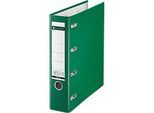LEITZ® Doppelordner 1012, 2 x A5, Rückenbreite 75 mm, Präzisions-Hebelmechanik, Sichttasche für Rückenschild, Griffloch, Polypropylen, grün, 1 Stück