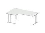 Schäfer Shop Select Winkelschreibtisch COMBITEC, 90° Winkel links, C-Fuss, B 2000 x T 1200/800 x H 677-817 mm, lichtgrau/weissalu