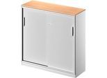 Schäfer Shop Genius Schiebetürenschrank TETRIS SOLID, 3 OH, B 1200 x H 1170 mm, Mitteltrennwand, 19 mm Abdeckplatte, Buche/weissalu
