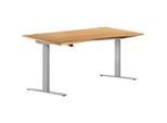 Schreibtisch ERGO DRIVE ED 470, elektrisch höhenverstellbar, Freiform, Ansatz rechts, T-Fuss, B 1800 x T 1000 x H 692-1147 mm, Buche/weissalu