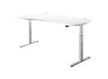 Schreibtisch ERGO DRIVE ED 470, elektrisch höhenverstellbar, Freiform, Ansatz links, T-Fuss, B 1800 x T 1000/800 x H 692-1147 mm, weiss/weissalu