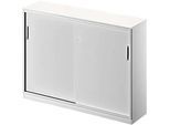 Schäfer Shop Genius Schiebetürenschrank TETRIS SOLID, 3 OH, 2 Fachböden, B 1600 mm, 19 mm Abdeckplatte, weiss/weissalu