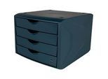 Schubladenbox Helit The Green Chameleon, 4 Schübe mit Auszugssperre, Format A4, stapelbar, blau