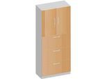 Schäfer Shop Genius Kombischrank TETRIS SOLID, 6 OH, B 800 mm, oben Flügeltüren, unten HR-Auszüge, Buche/weissalu