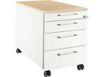 Schäfer Shop Select Rollcontainer 1233, 4 Schübe, Griff eckig, weiss/Ahorn-Dekor