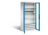 C+P Akkuladeschrank Basic mit Sichtfenster aus Acrylglas, H 1950 x B 930 x T 500 mm, Lichtgrau/Lichtblau
