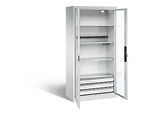C+P Akkuladeschrank Basic mit Sichtfenster aus Acrylglas, H 1950 x B 930 x T 500 mm, Lichtgrau