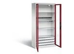 C+P Akkuladeschrank Basic mit Sichtfenster aus Acrylglas, H 1950 x B 930 x T 500 mm, Lichtgrau/Rubinrot