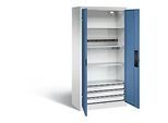 C+P Akkuladeschrank Basic mit Vollblechtüren, H 1950 x B 930 x T 500 mm, Lichtgrau/Fernblau