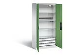 C+P Akkuladeschrank Basic mit Vollblechtüren, H 1950 x B 930 x T 500 mm, Lichtgrau/Resedagrün