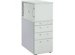 Schäfer Shop Genius Beistellcontainer mit Aufsatzschrank inkl. Schiebetür, Container & Schiebetür abschliessbar, mit Griff eckig, lichtgrau