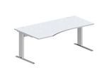 Schäfer Shop Pure Schreibtisch PLANOVA BASIC, Freiform, Ansatz links, C-Fuss, B 1800 x T 1000/800 x H 717 mm, lichtgrau/weissalu + Kabelkanal
