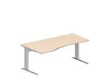 Schäfer Shop Pure Schreibtisch PLANOVA BASIC, Freiform, Ansatz links, C-Fuss, B 1800 x T 1000/800 x H 717 mm, Ahorn/weissalu + Kabelkanal