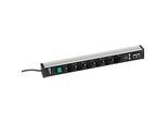 Steckdosenleiste Treston 468/3, 6-fach, 2 x USB A & 2 x CAT6A, An/Aus-Schalter, 4,5 m langes Kabel, B 468 x T 44 x H 52 mm, Aluminium
