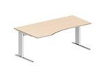 Schäfer Shop Pure Schreibtisch PLANOVA BASIC, Freiform, Ansatz links, C-Fuss, B 1800 x T 1000/800 x H 717 mm, Ahorn/weiss + Kabelkanal